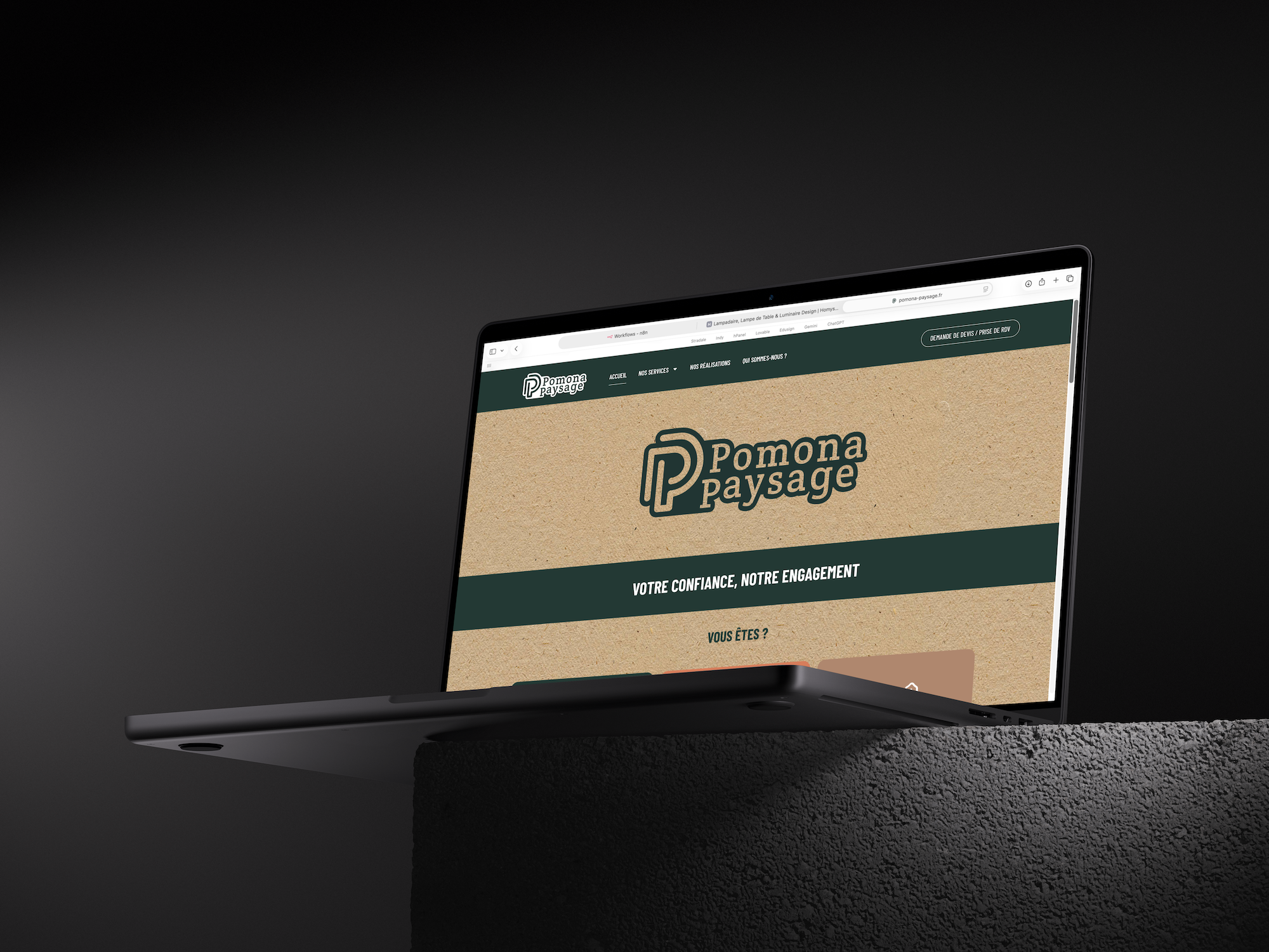 Site vitrine WordPress Pomona Paysage, paysagiste en Sarthe, réalisé par Albo